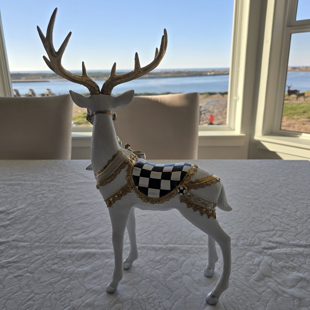 Set of Mckenzie Childs Courtly Check White Bow Deer. Holiday Gorgeous! - Picture 14 of 16
